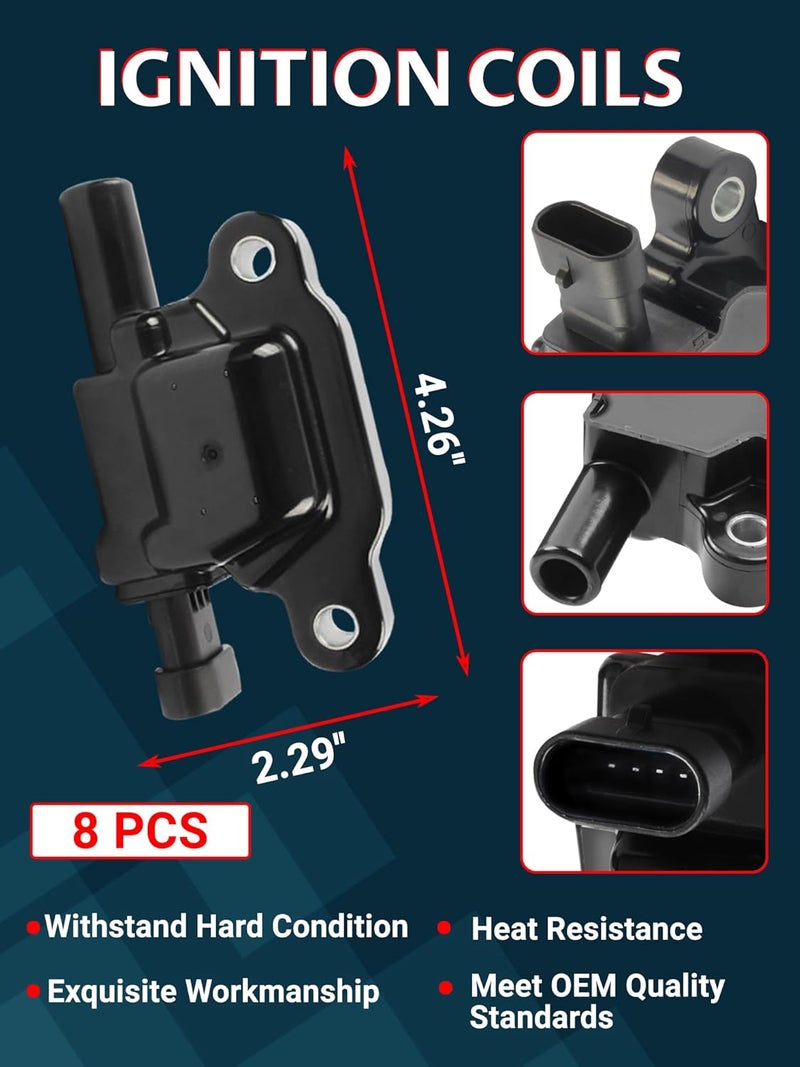 Ntoauto UF413 Ignition Coil with 41962 Spark Plug & 8mm 48322R Spark Plug Wires Compatible with Canyon Tahoe LaCrosse Escalade Express Savana Silverado SSR Yukon CTS 4.8L 5.3L 6.0L 6.2L 748UU - Image 3